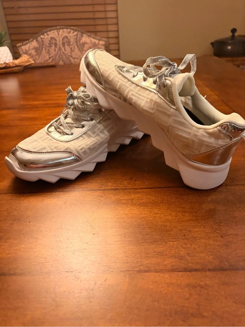 Women’s White and Silver Fashion Sneakers